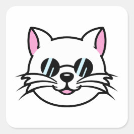 Weiße Katze mit schwarzer Brille / Sonnenbrille Quadratischer Aufkleber