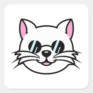 Weiße Katze mit schwarzer Brille / Sonnenbrille Quadratischer Aufkleber