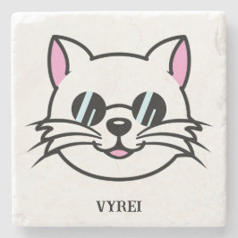 Weiße Katze mit schwarzer Brille / Sonnenbrille Steinuntersetzer