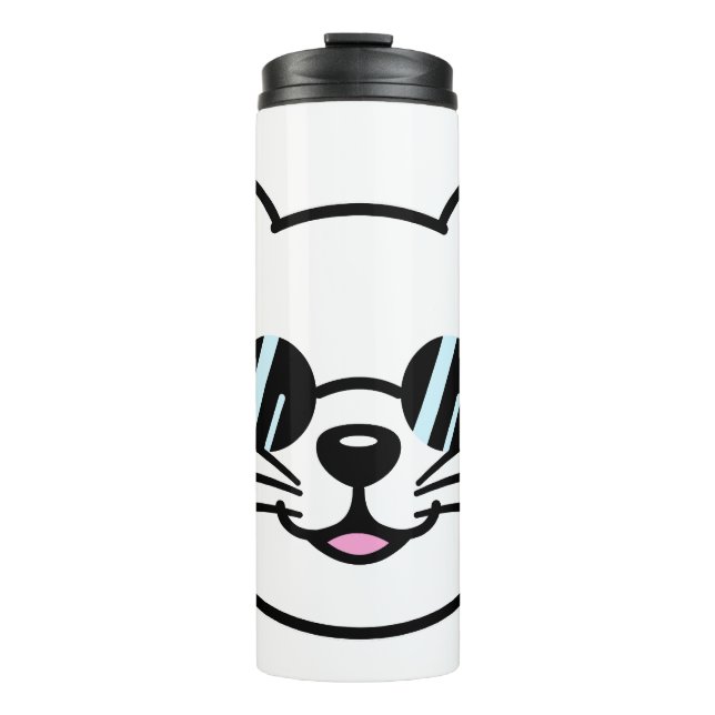 Weiße Katze mit schwarzer Brille / Sonnenbrille Thermosbecher (Vorderseite)
