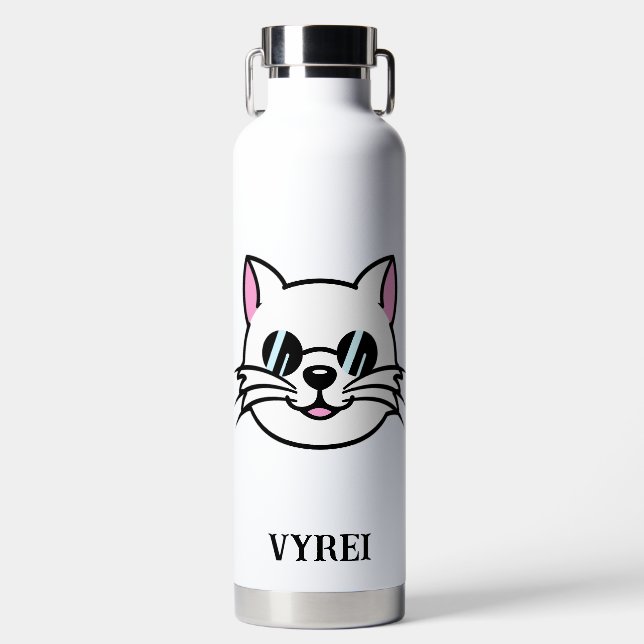 Weiße Katze mit schwarzer Brille / Sonnenbrille Trinkflasche (Vorderseite)
