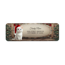 Weiße Katze mit Weihnachtsmannmütze Rücksendeadres
