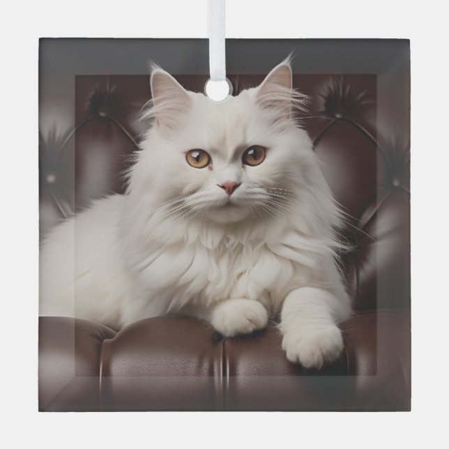 Weiße Katze Ornament Aus Glas (Vorderseite)