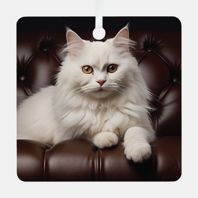 Weiße Katze Ornament Aus Metall (Vorderseite)
