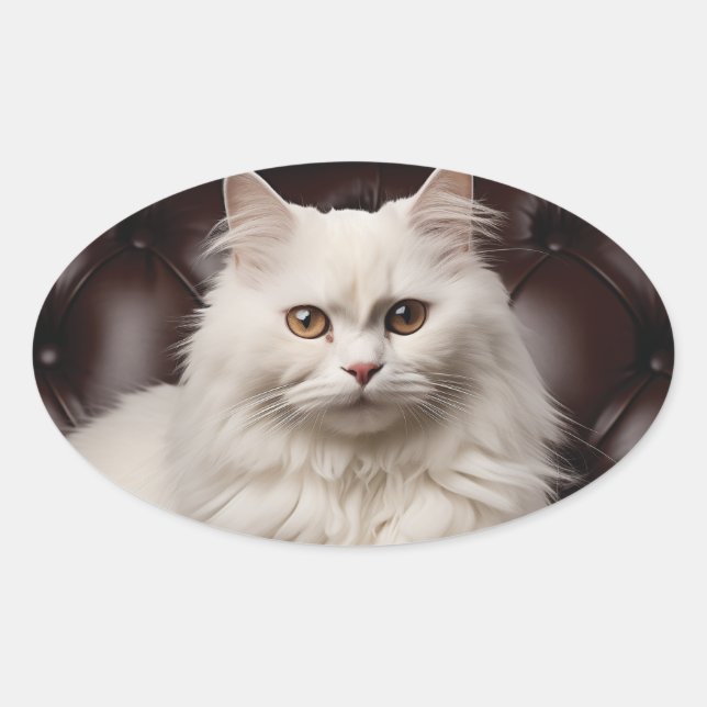 Weiße Katze Ovaler Aufkleber (Vorderseite)