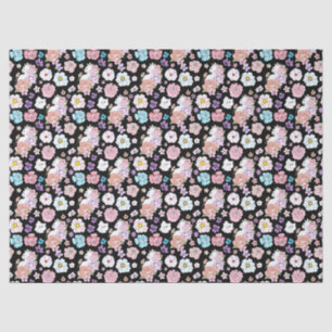 Weiße Katze Pastell Blumen Schwarz Romantische Bot Seidenpapier