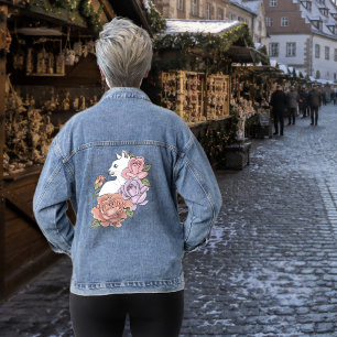 Weiße Katze Peach Lavendel Pink Roses Jeansjacke