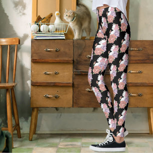Weiße Katze Peach Lavendel Pink Roses Leggings