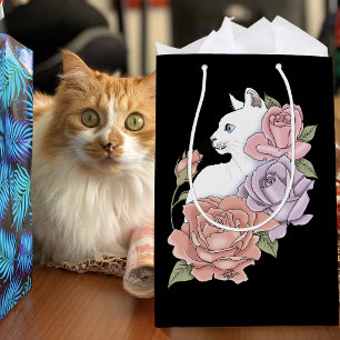 Weiße Katze Peach Lavendel Pink Roses Mittlere Geschenktüte