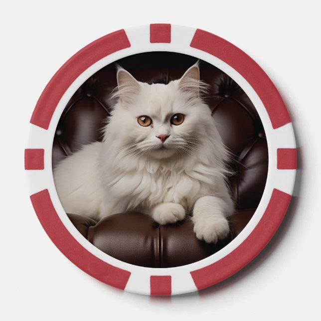 Weiße Katze Pokerchips (Vorderseite)