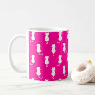 Weiße Katze Polka Dot Muster Abgeschieden auf Fucs Kaffeetasse