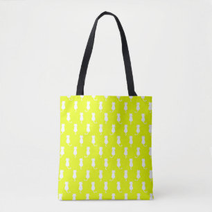 Weiße Katze Polka Dot Muster Abgeschieden auf Gelb Tasche