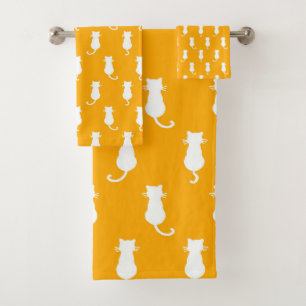 Weiße Katze Polka Dot Muster Abgeschieden auf Mand Badhandtuch Set