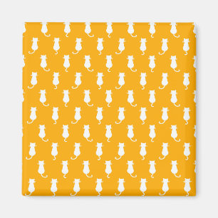 Weiße Katze Polka Dot Muster auf Mandarine Magnet
