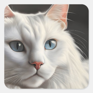 Weiße Katze Quadratischer Aufkleber