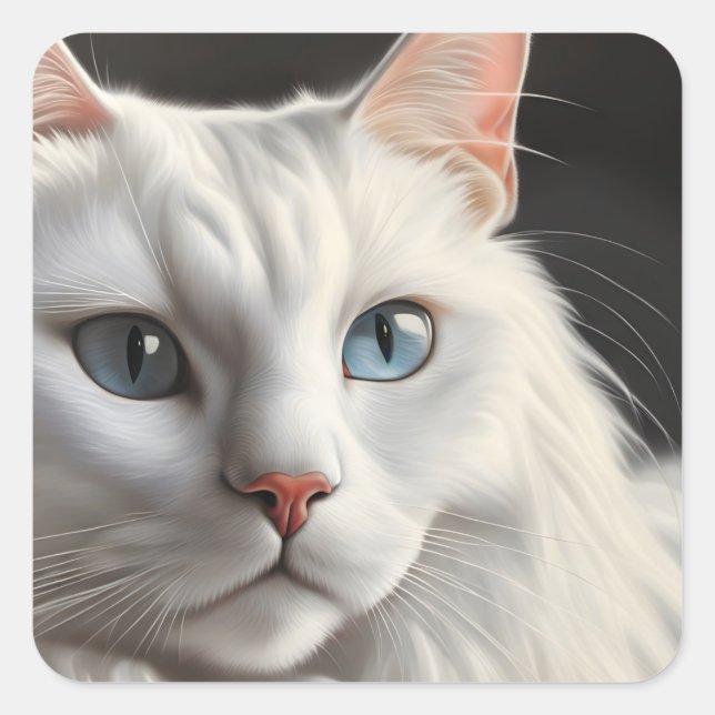 Weiße Katze Quadratischer Aufkleber (Vorderseite)