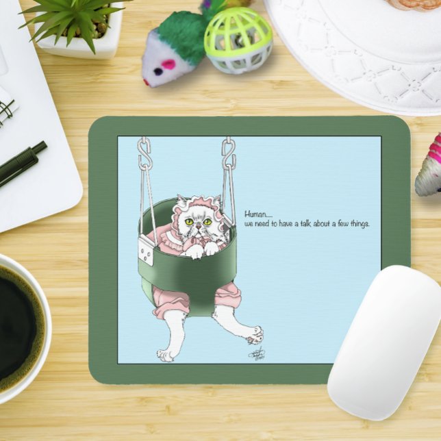 Weiße Katze Rosa Kleid Funny Swing Mousepad (Von Creator hochgeladen)