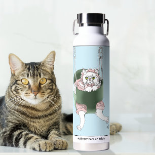 Weiße Katze Rosa Kleid Funny Swing Trinkflasche