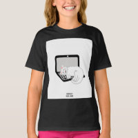Weiße Katze Schlafen auf Laptop Girls Black T Shir