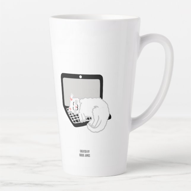Weiße Katze Schlafen auf Laptop Große Latte Tasse (Rechts)