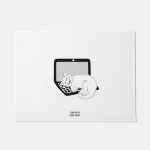 Weiße Katze Schlafen auf Laptop-Türmatte Fußmatte