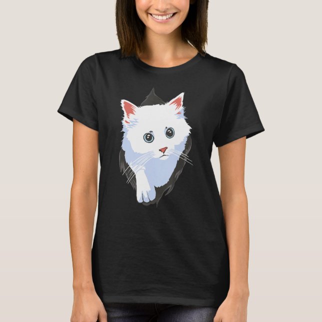 Weiße Katze T-Shirt (Vorderseite)