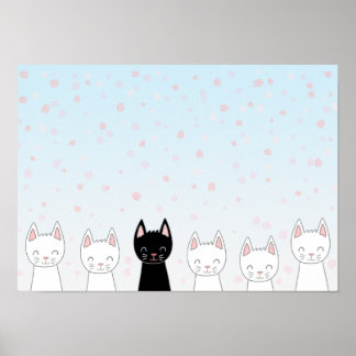 Weiße Katze und schwarze Katze Poster