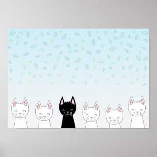 Weiße Katze und schwarze Katze Poster