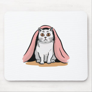 Weiße Katze unter einer rosa Decke Sticker Mousepad