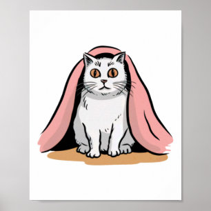 Weiße Katze unter rosa Deckenaufkleber Poster