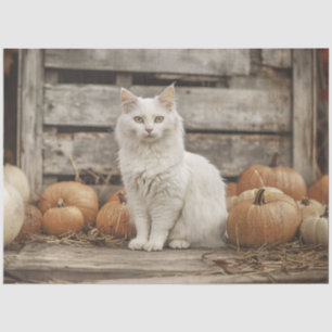Weiße Katze Vintage-Herbstkürbisse Decoupage Seidenpapier