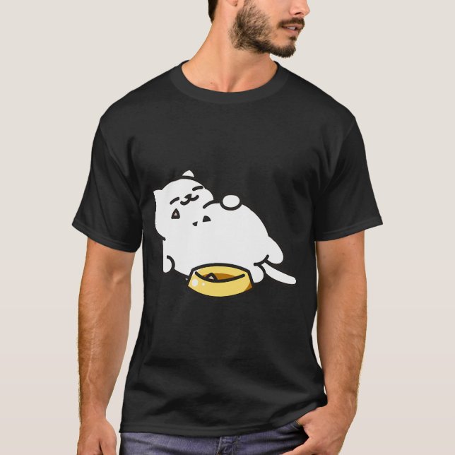 Weiße Katze voller Futter T-Shirt (Vorderseite)