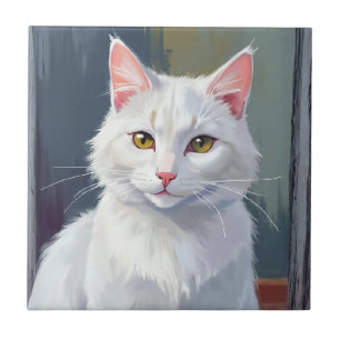 Weiße Katze Wasserfarben-Katze Haustiermalerei Fliese