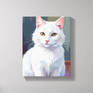 Weiße Katze   Wasserfarben-Katzen-Haustiermalerei Leinwanddruck