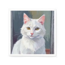 Weiße Katze | Wasserfarben-Katzen-Haustiermalerei