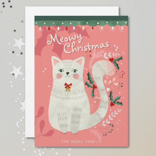 Weiße Katze Weihnachtsillustration Flache Feiertag Feiertagskarte