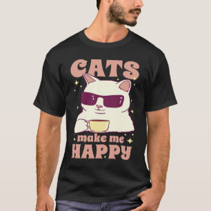 Weiße Katze Zitat Kaffee Lustige Katze Trinkt Kaff T-Shirt