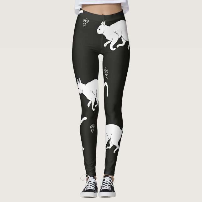 WEISSE KATZEN AUF EINEM SCHWARZEN HINTERGRUND EDIT LEGGINGS (Vorderseite)