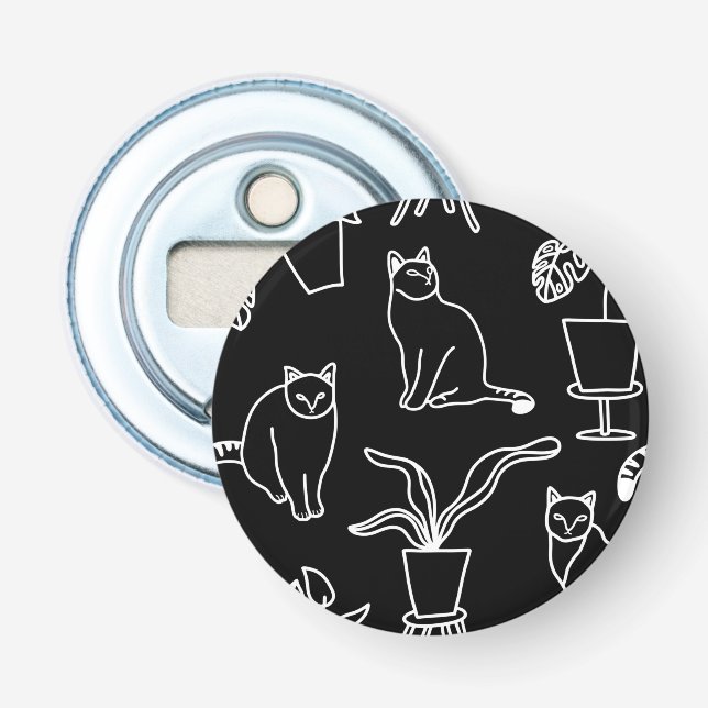Weiße Katzen auf schwarz Flaschenöffner (Vorderseite)