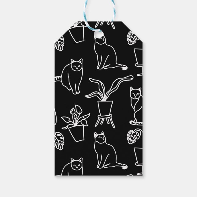 Weiße Katzen auf schwarz Geschenkanhänger (Vorderseite)