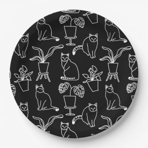 Weiße Katzen auf schwarz Pappteller