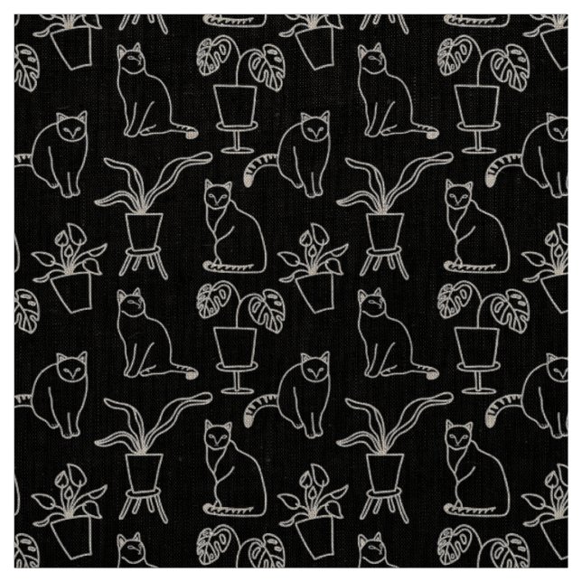 Weiße Katzen auf schwarz Stoff (Muster)