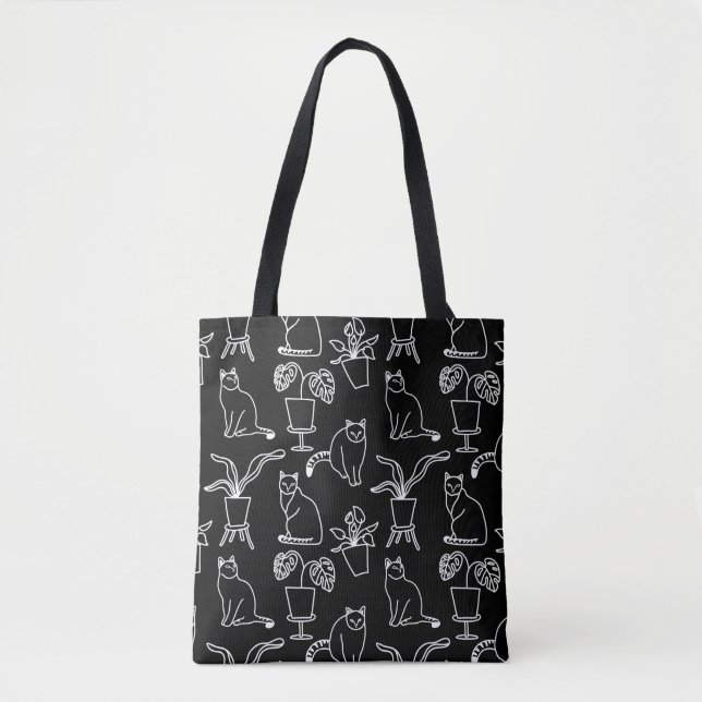 Weiße Katzen auf schwarz Tasche (Vorderseite)