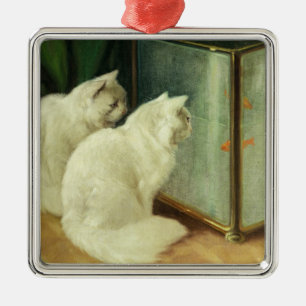 Weiße Katzen, die Goldfisch aufpassen Ornament Aus Metall