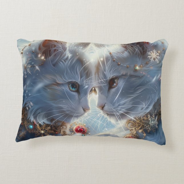 Weiße Katzen Digitale Kunst Dekokissen (Rückseite)