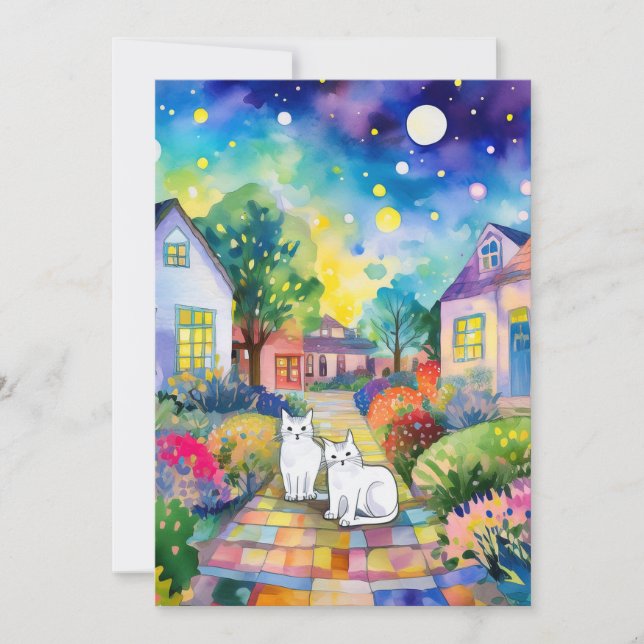 Weiße Katzen Einladung (Vorderseite)