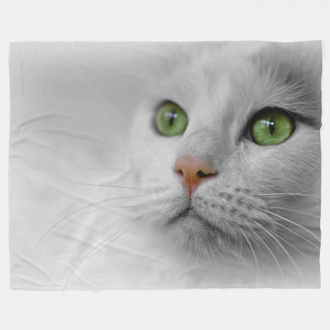 Weiße Katzen-Fleece-Decke, groß Fleecedecke (Vorderseite (Horizontal))