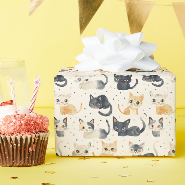 Weiße Katzen Muster Geschenkpapier (Geburtstagsparty)