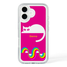 Weiße Katzen-Regenbogen-Speck-Hülle – Fuchsia