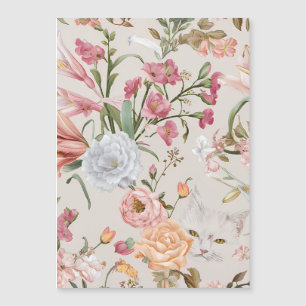 Weiße Katzen rosa Rosen Blumen-Flat-Dankeskarten Magnetkarte